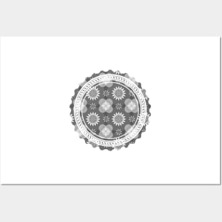 Grey Circle and Flower Pattern Posters and Art
